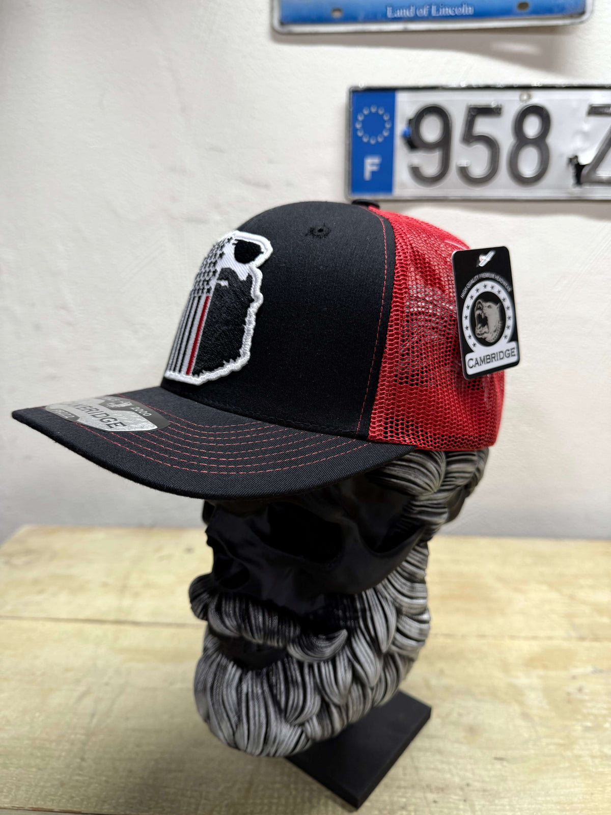 American Beard Flag With Red Stripe For Bearded Fireman Trucker Hat Side 1
