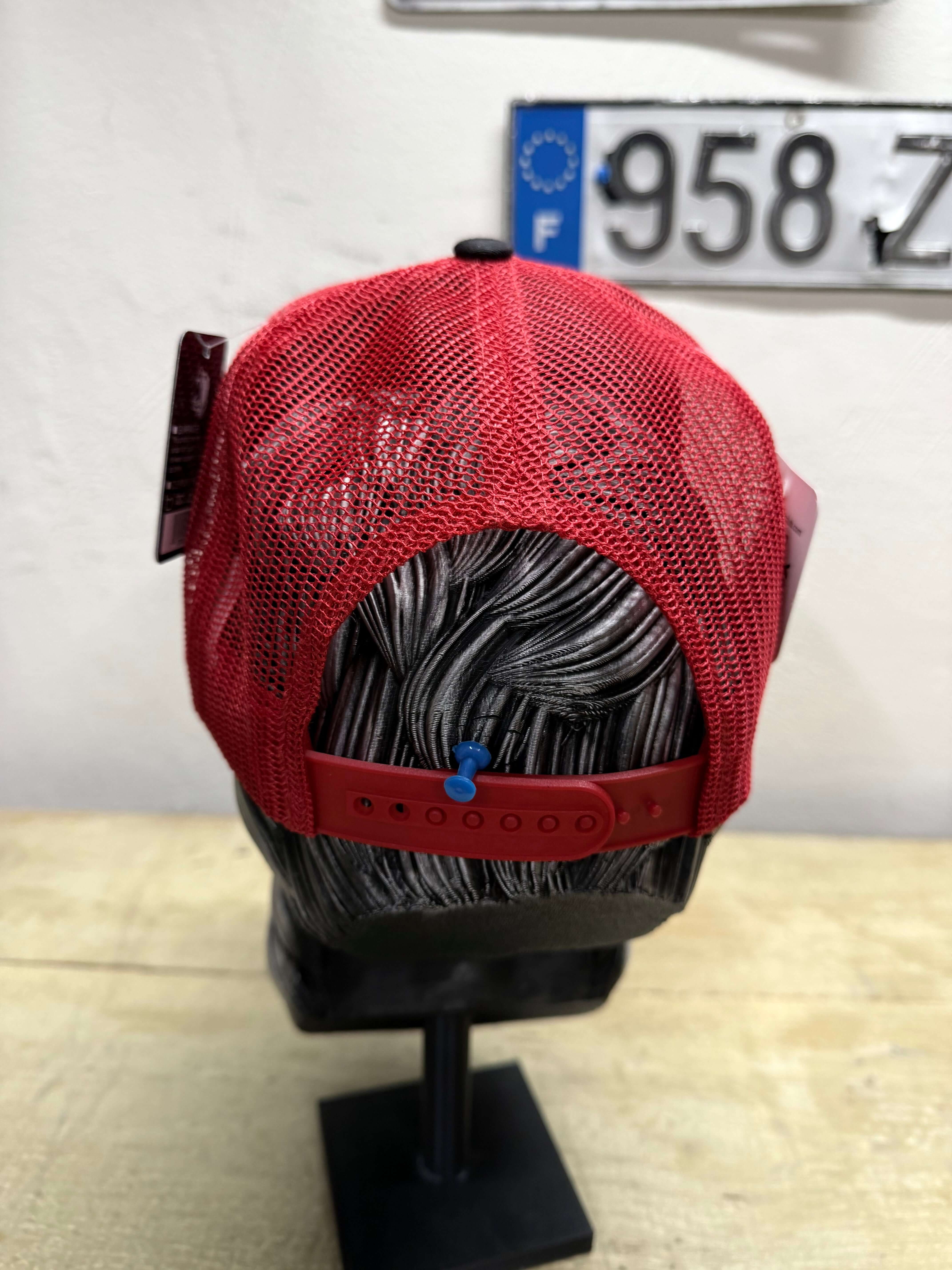 American Beard Flag With Red Stripe For Bearded Fireman Trucker Hat back