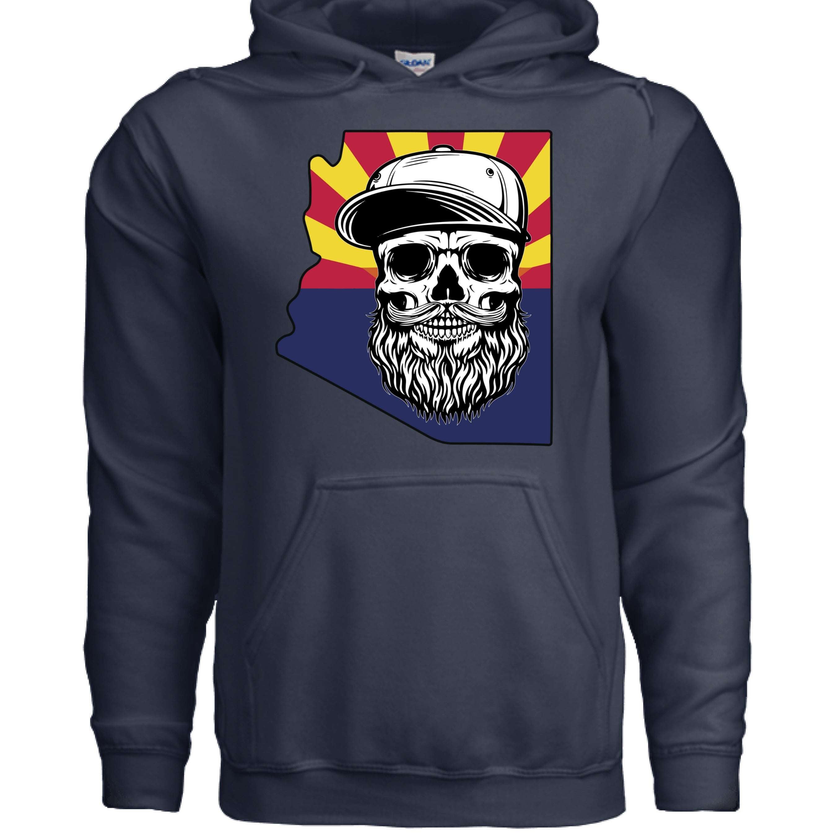 Arizona Bearded Skull Hoodie Desert Vibes for the Bearded Rebel NAVY - FRONT