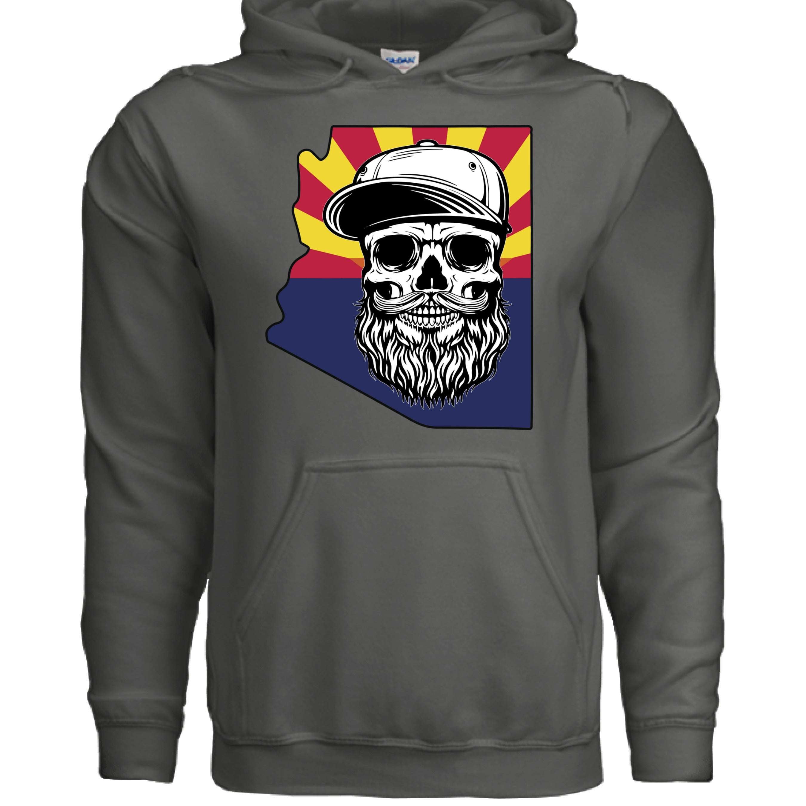 Arizona Bearded Skull Hoodie Desert Vibes for the Bearded Rebel CHARCOAL - FRONT