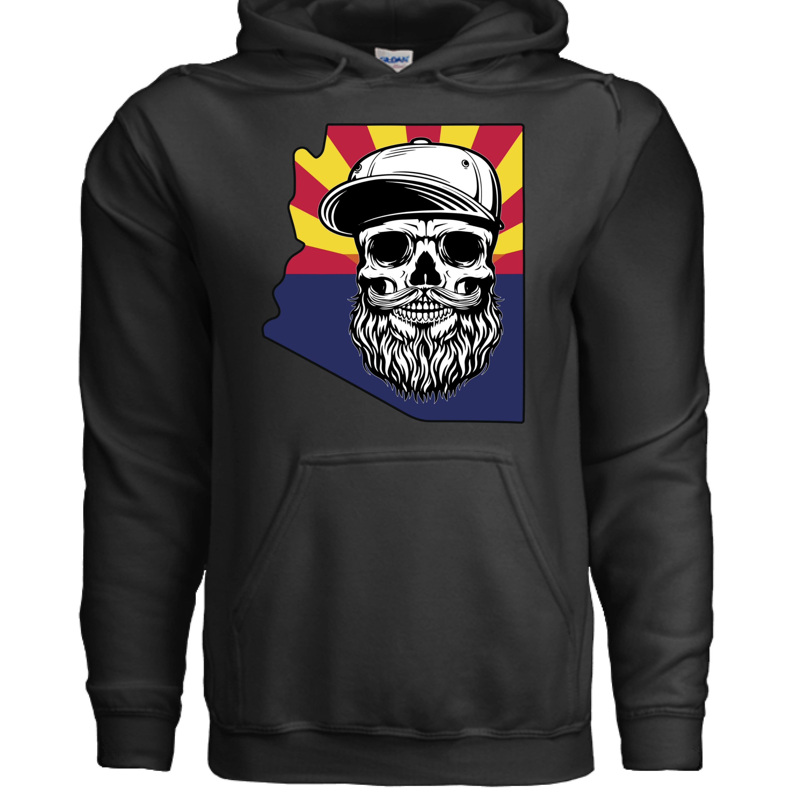 Arizona Bearded Skull Hoodie Desert Vibes for the Bearded Rebel BLACK - FRONT