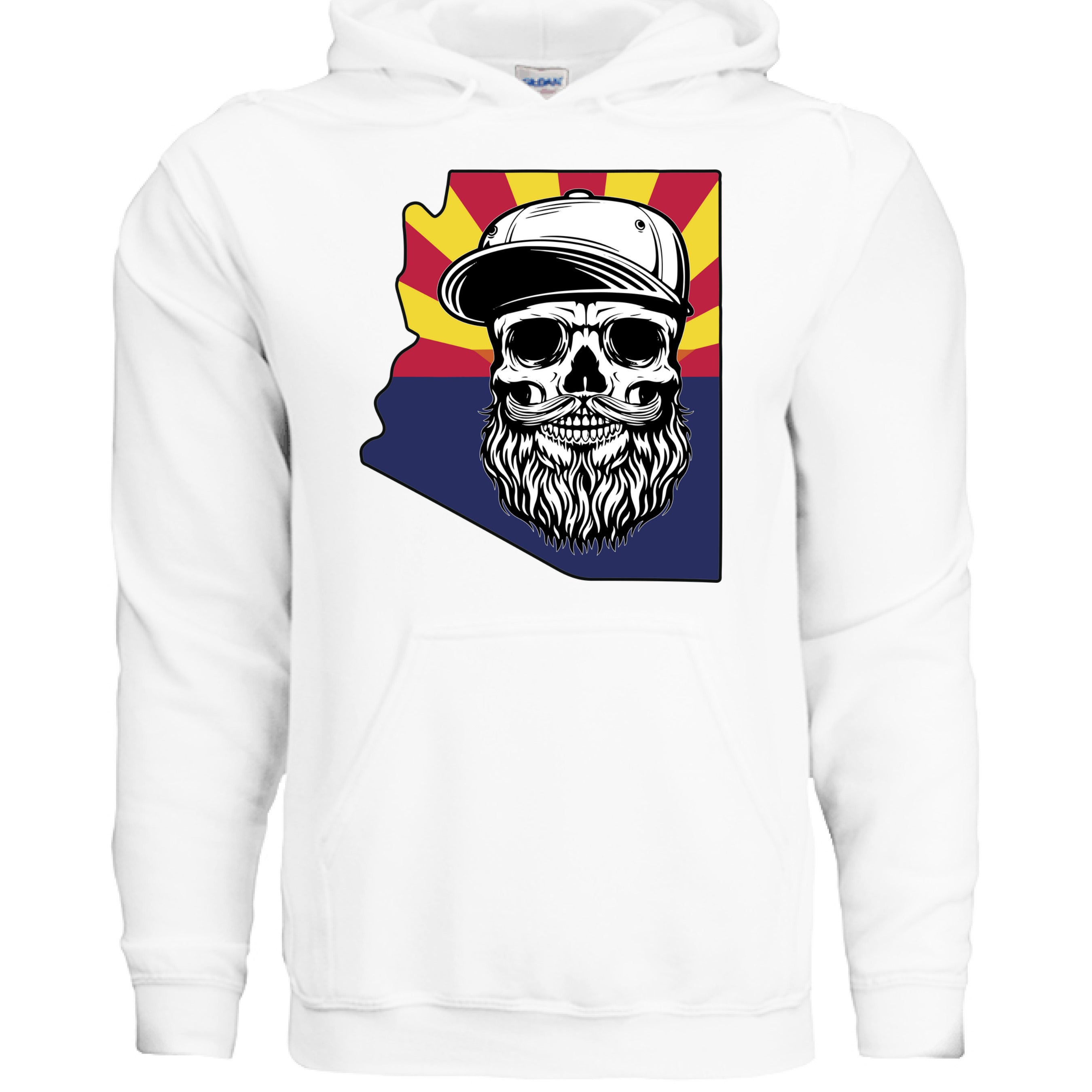 Arizona Bearded Skull Hoodie Desert Vibes for the Bearded Rebel WHITE - FRONT