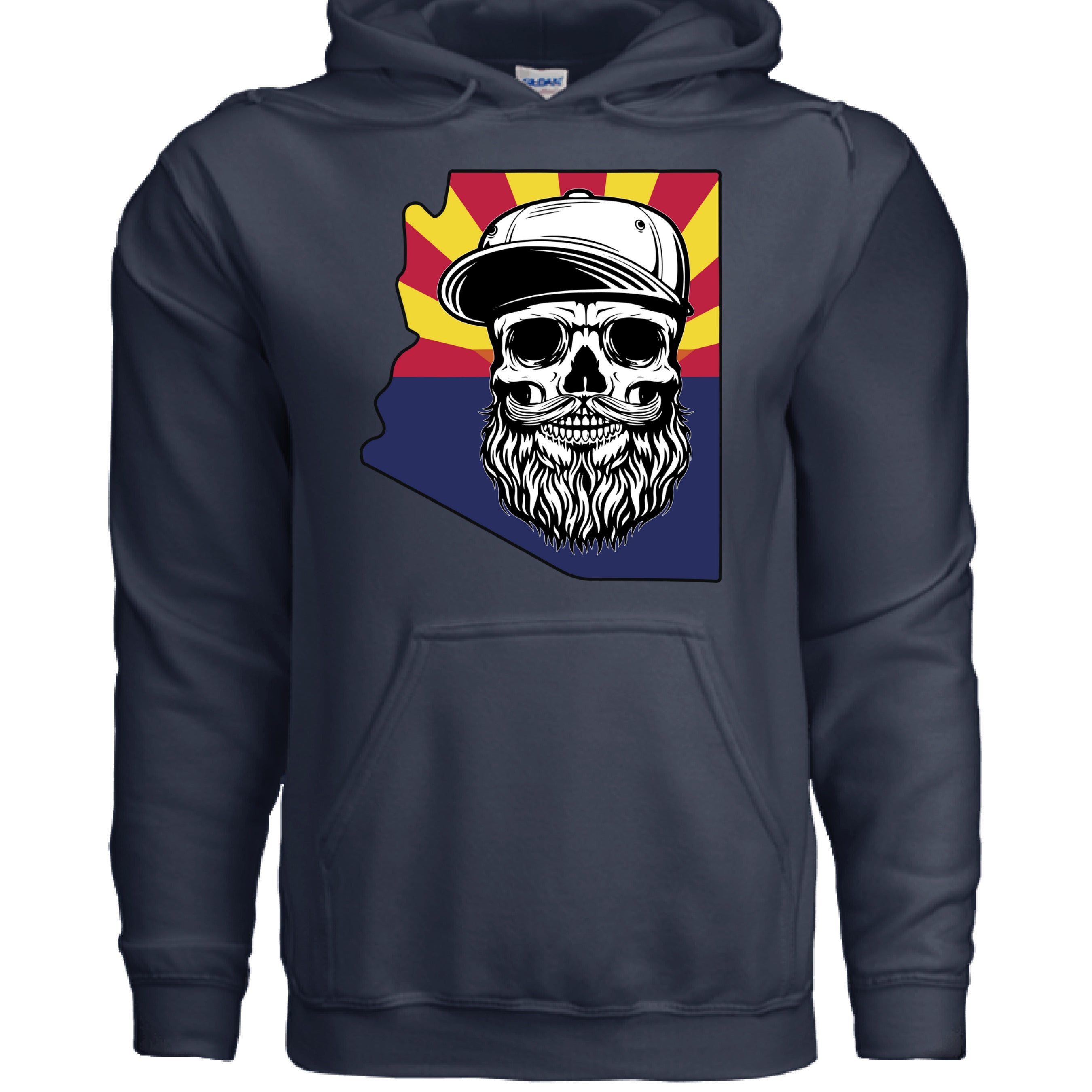 Arizona Bearded Skull Hoodie Desert Vibes for the Bearded Rebel NAVY - FRONT
