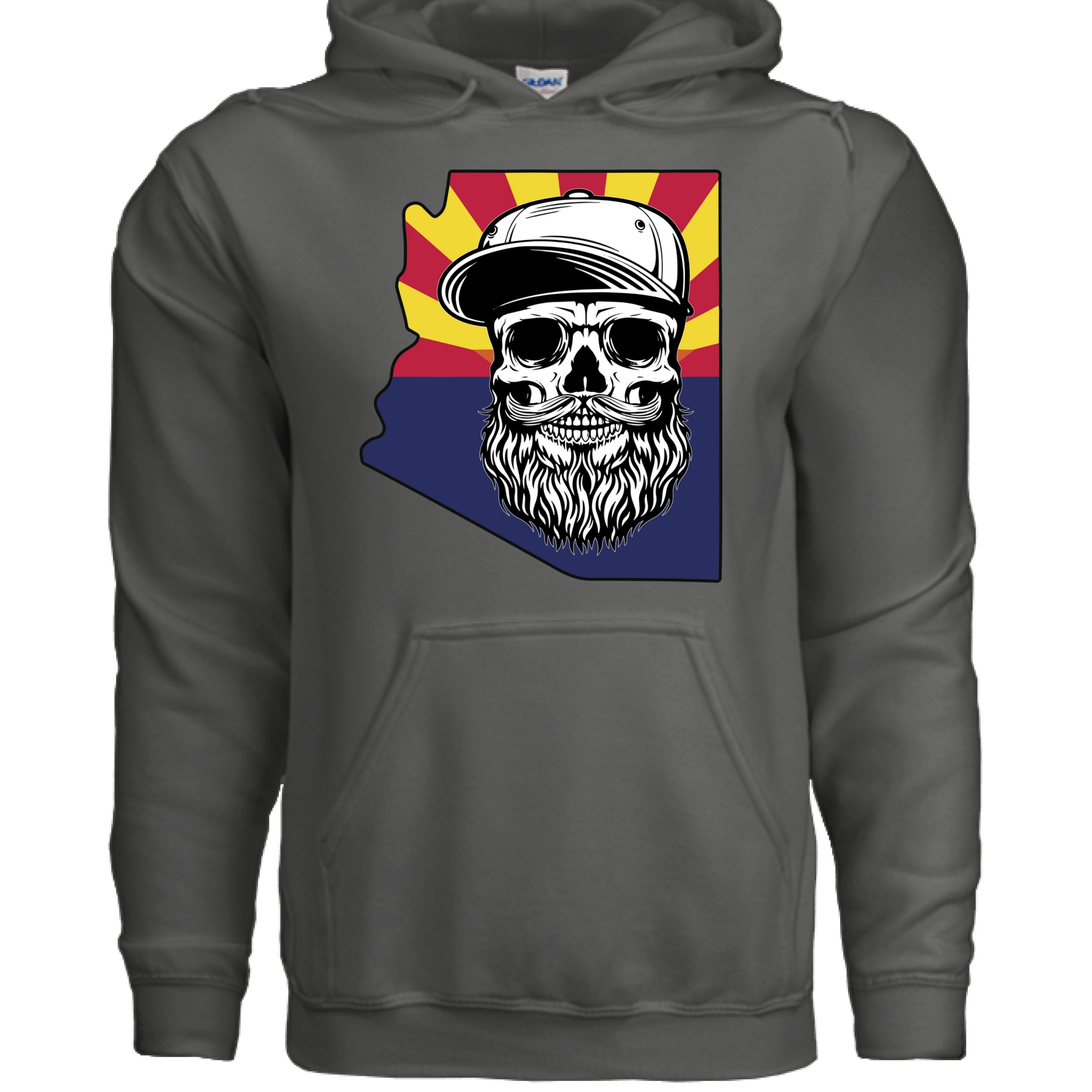 Arizona Bearded Skull Hoodie Desert Vibes for the Bearded Rebel CHARCOAL - FRONT
