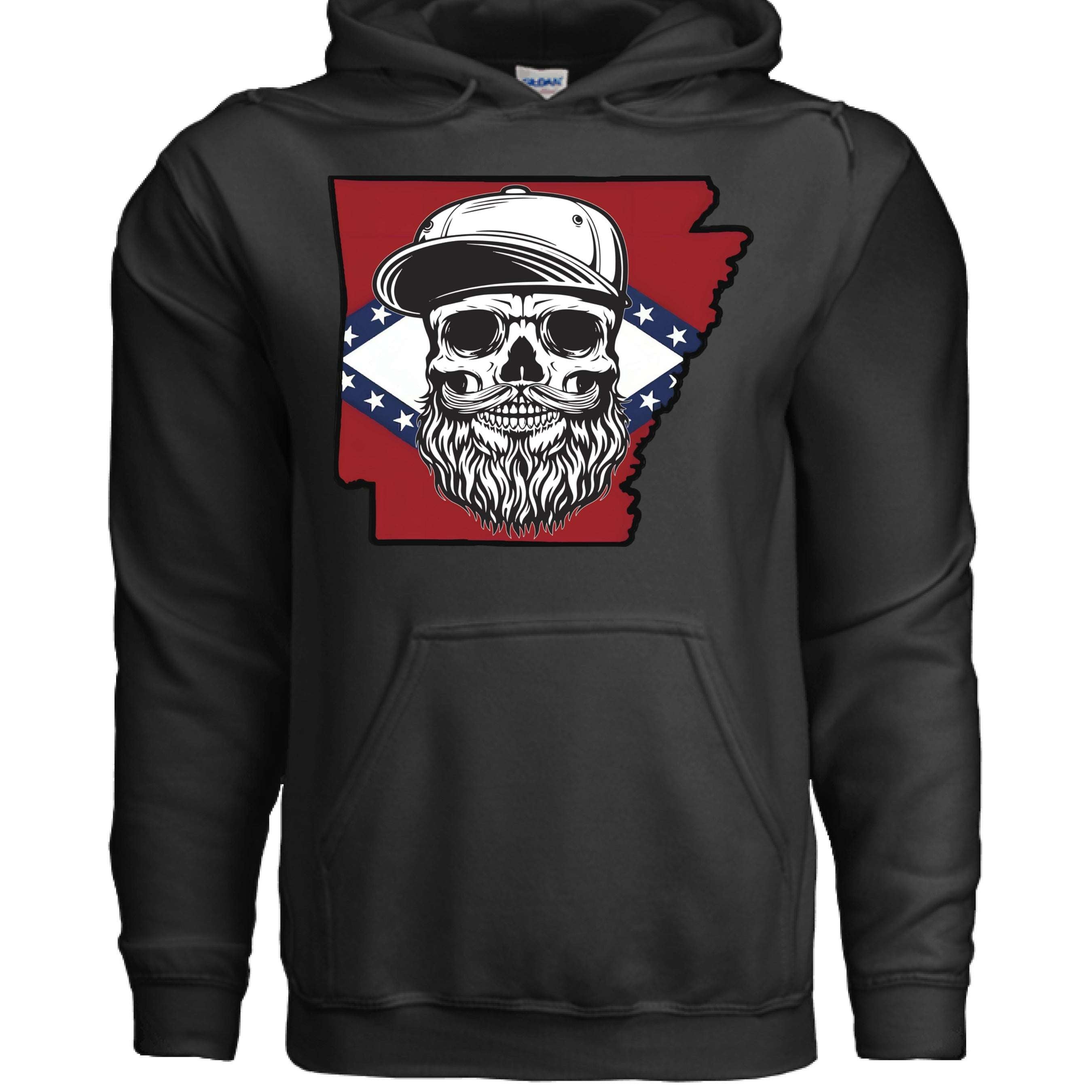 Arkansas Bearded Skull Hoodie Bold Southern Style for the Bearded Legends BLACK - FRONT