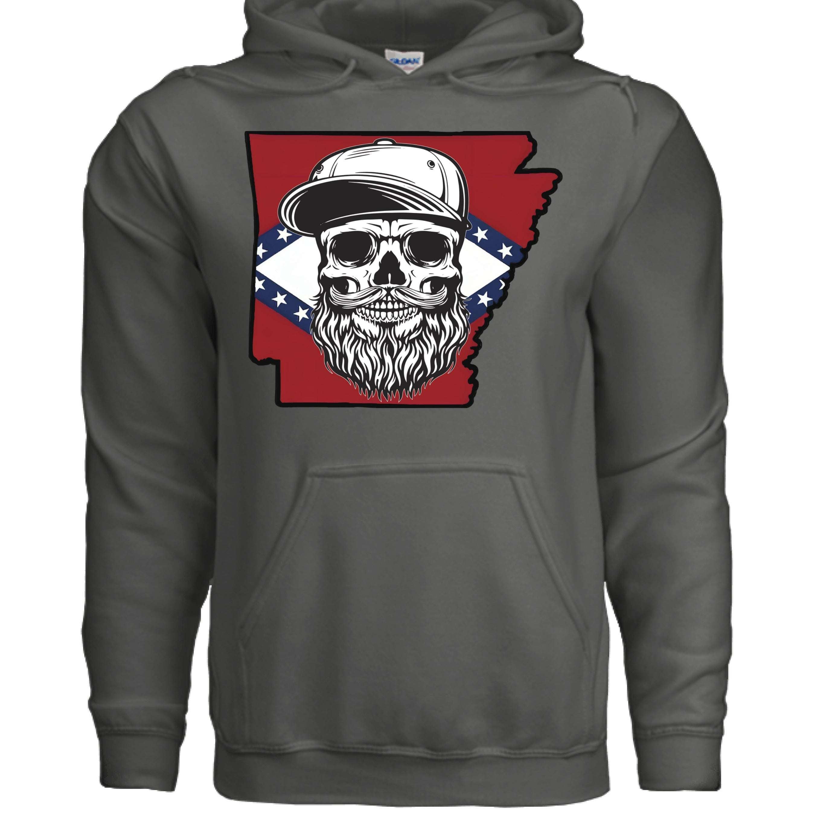 Arkansas Bearded Skull Hoodie Bold Southern Style for the Bearded Legends CHARCOAL - FRONT