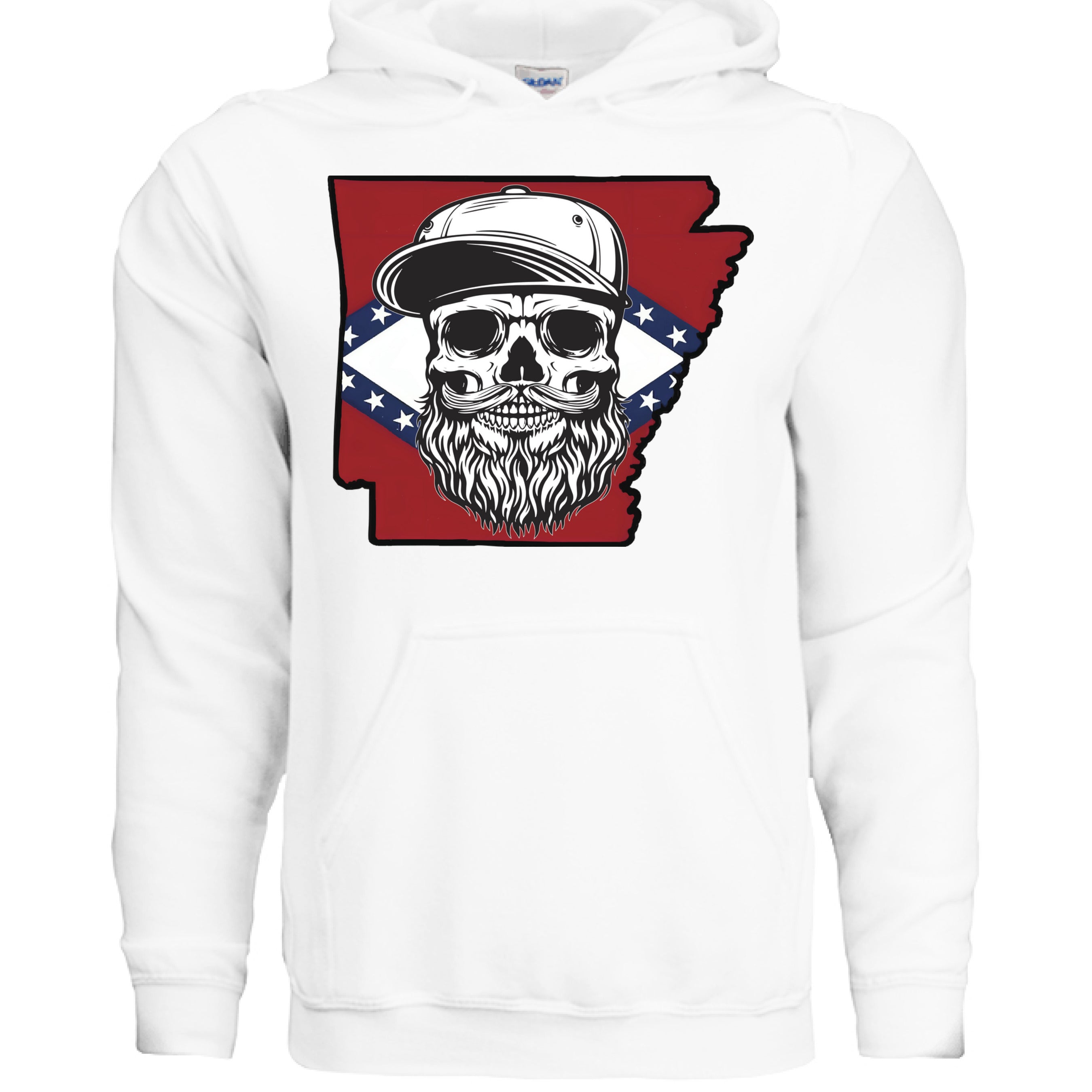 Arkansas Bearded Skull Hoodie Bold Southern Style for the Bearded Legends WHITE - FRONT