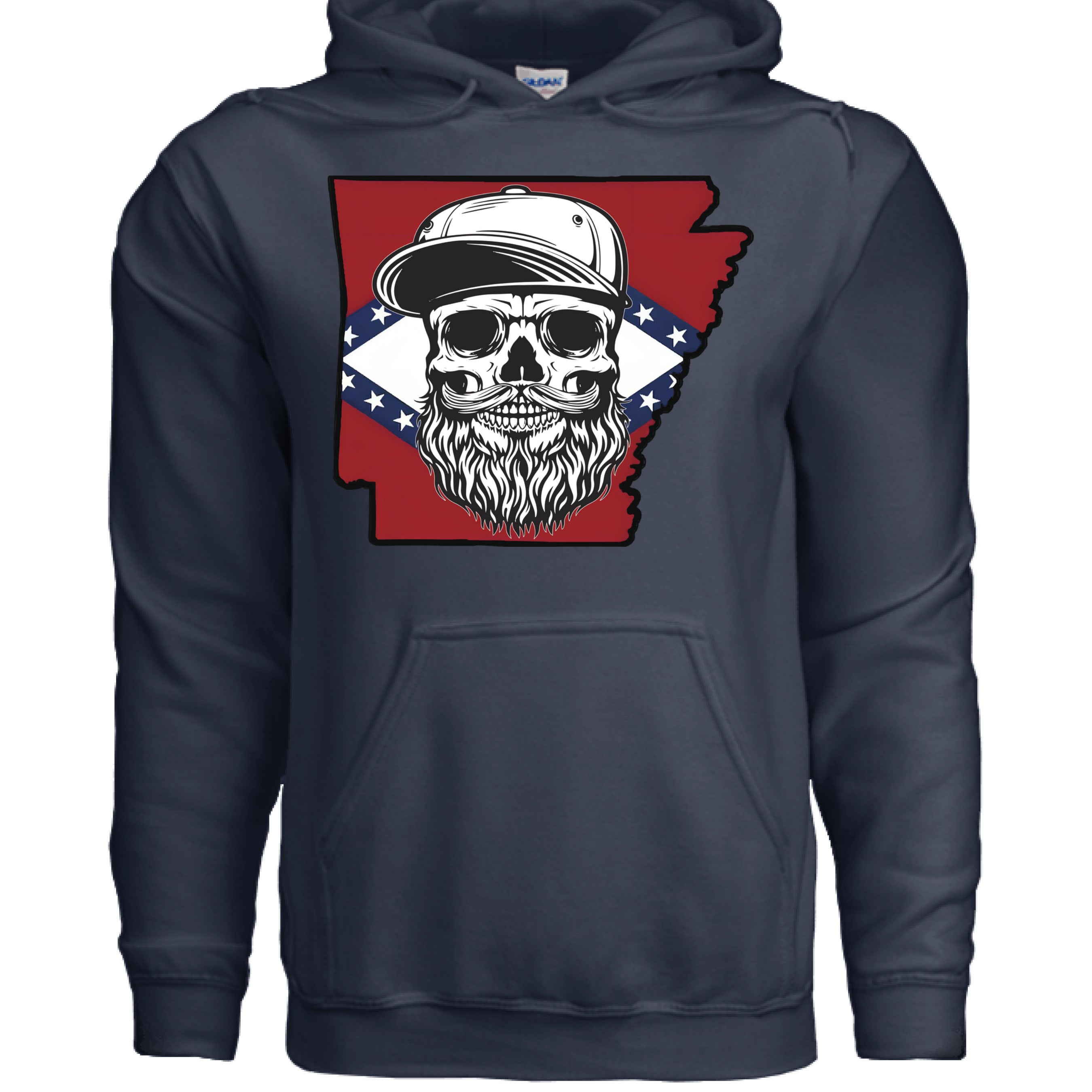 Arkansas Bearded Skull Hoodie Bold Southern Style for the Bearded Legends NAVY - FRONT