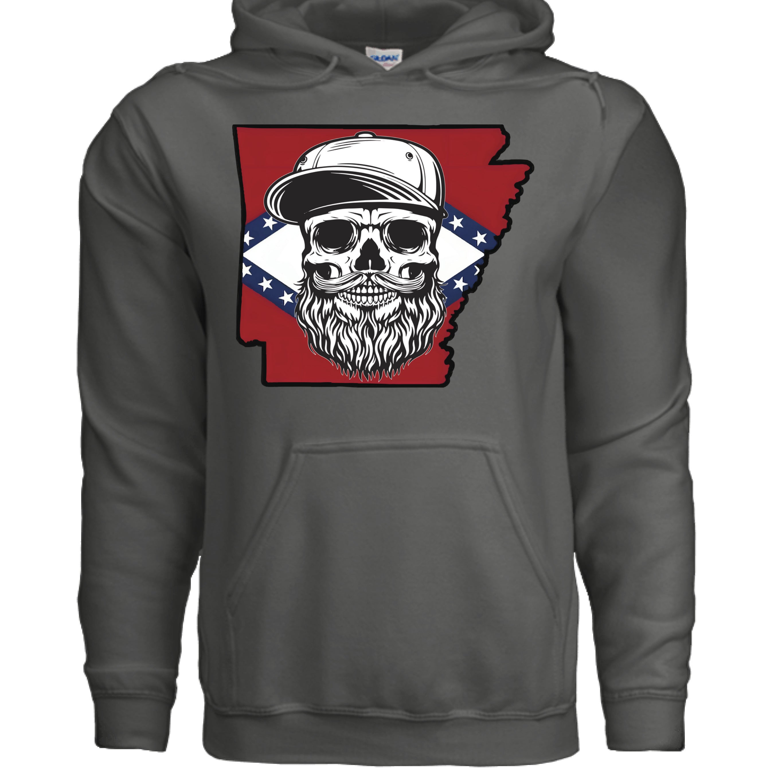 Arkansas Bearded Skull Hoodie Bold Southern Style for the Bearded Legends CHARCOAL - FRONT
