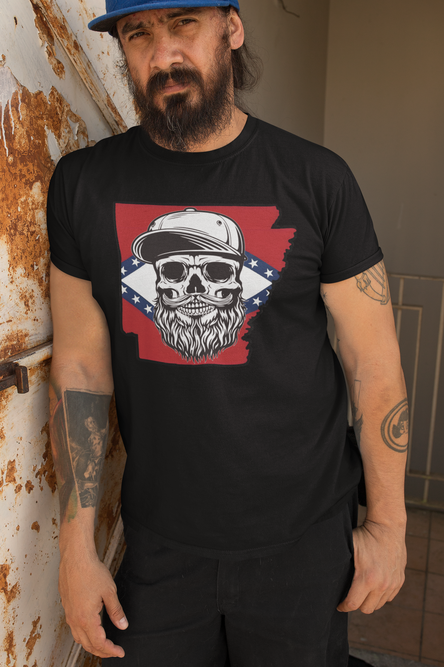 Arkansas Bearded Skull T-Shirt – Bold Southern Style for the Bearded Legends