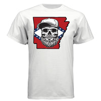 Arkansas Bearded Skull T-Shirt – Bold Southern Style for the Bearded Legends WHITE - FRONT