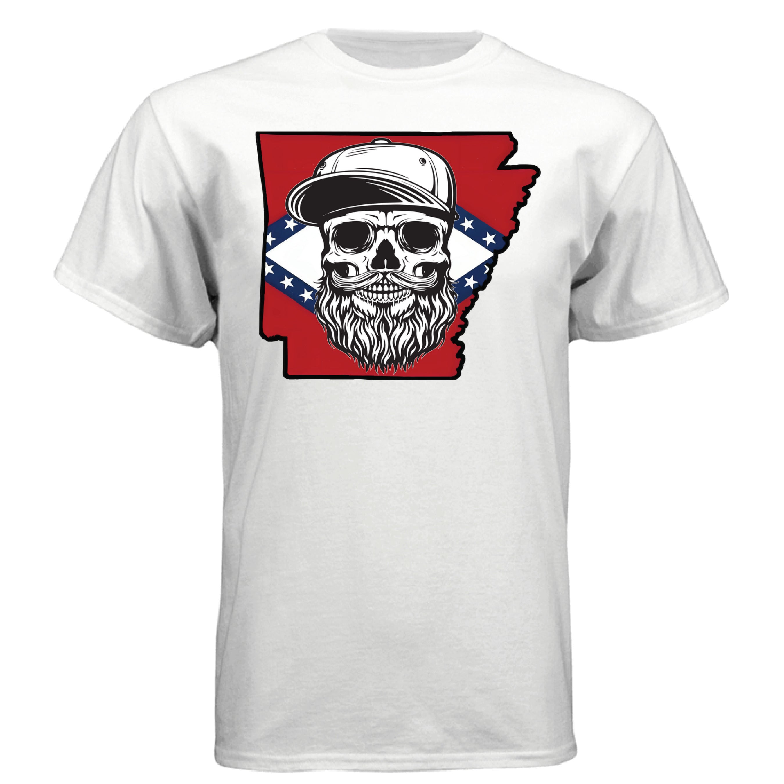 Arkansas Bearded Skull T-Shirt – Bold Southern Style for the Bearded Legends WHITE - FRONT