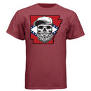 Arkansas Bearded Skull T-Shirt – Bold Southern Style for the Bearded Legends Athletic Cardinal - FRONT