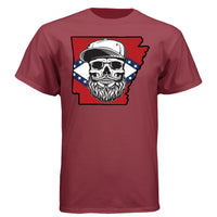 Arkansas Bearded Skull T-Shirt – Bold Southern Style for the Bearded Legends Athletic Cardinal - FRONT