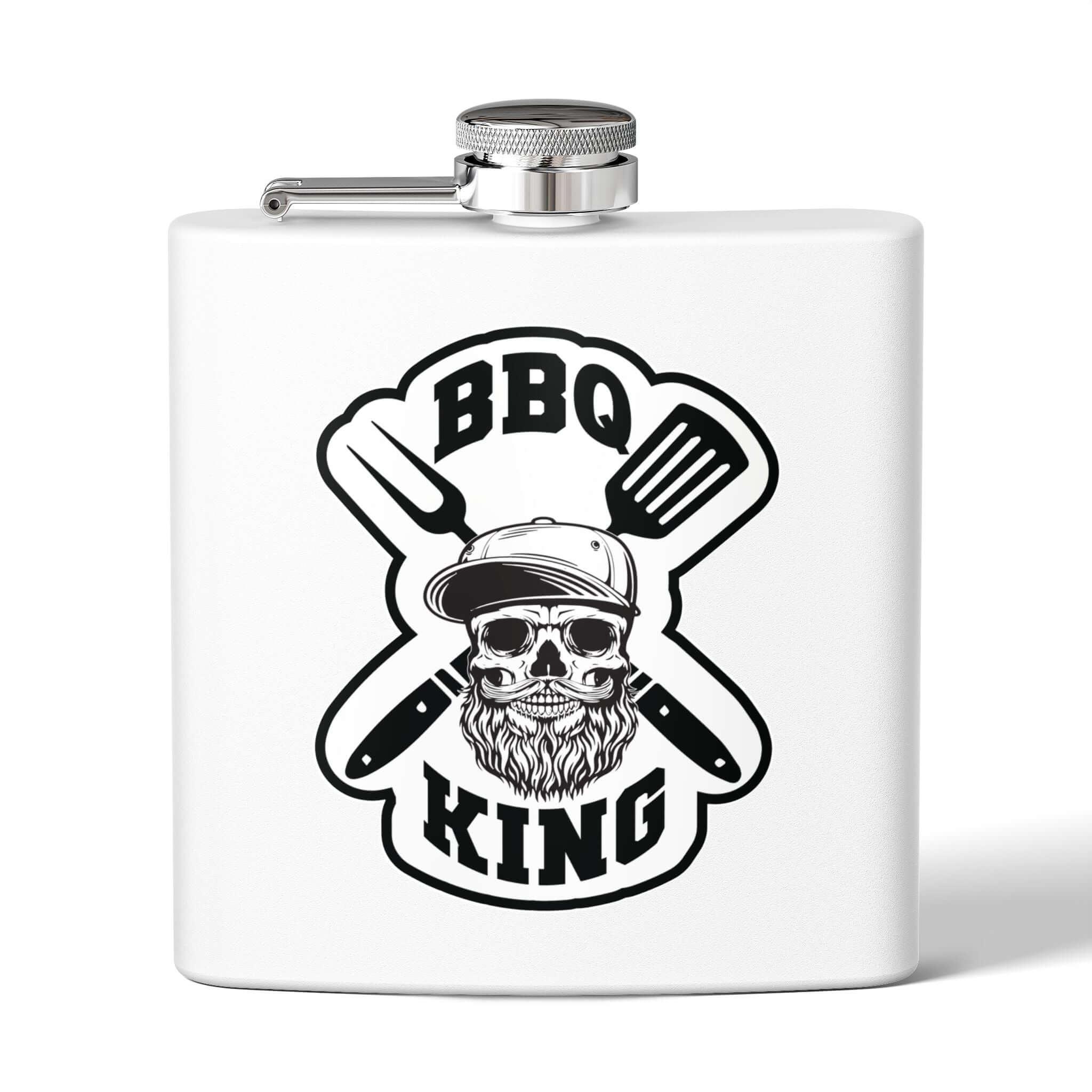 BBQ King Stainless Steel Flask | Unique Gift for Grill Masters, Cool Barware, Camping, Tailgating, Father's Day