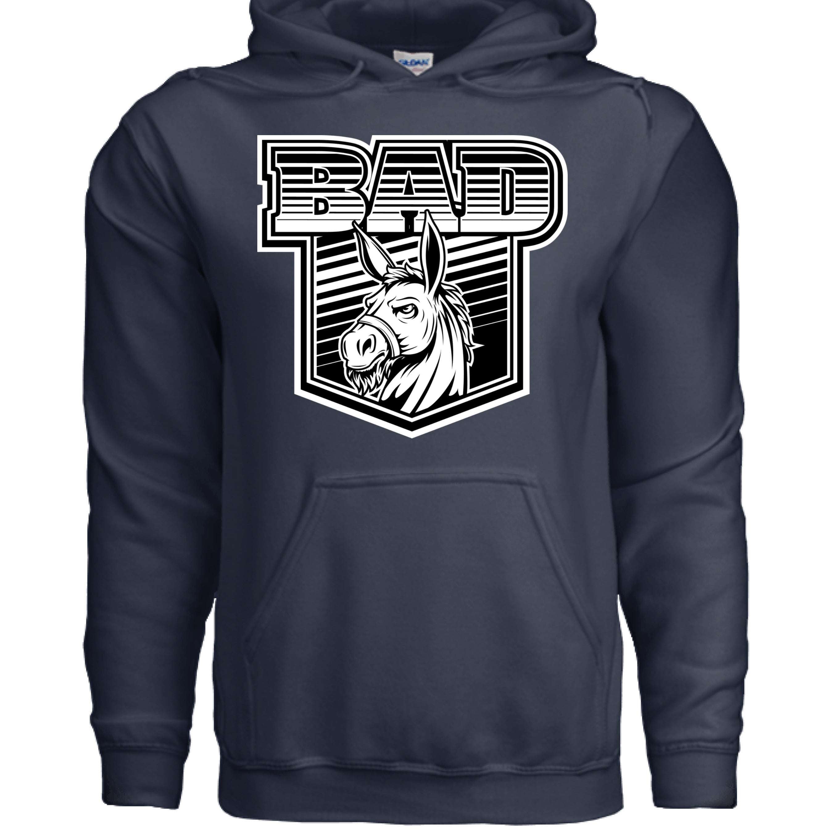 Bad Ass Bearded Donkey Illustration Fierce Beard Donkey Hoodie NAVY - FRONT