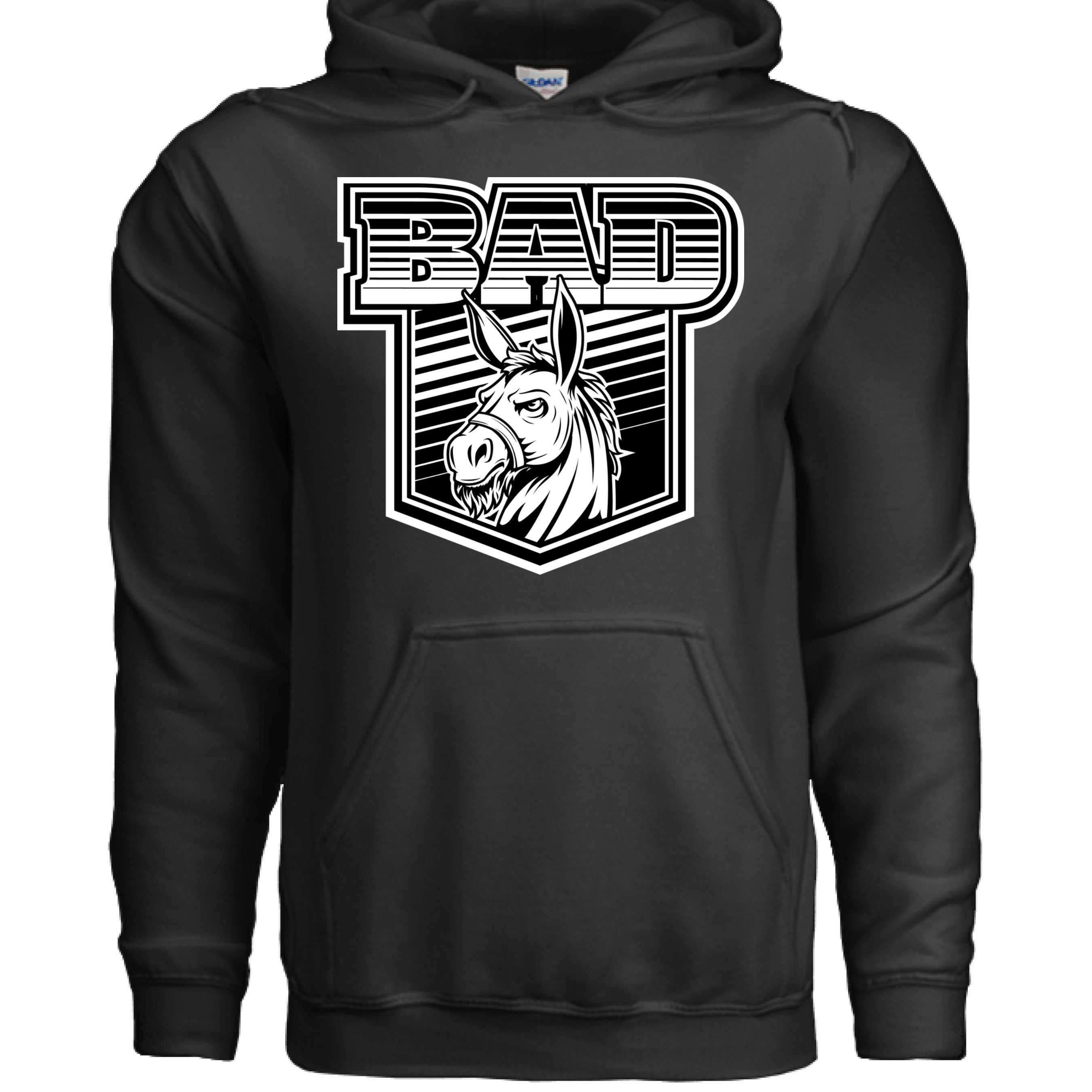 Bad Ass Bearded Donkey Illustration Fierce Beard Donkey Hoodie BLACK - FRONT