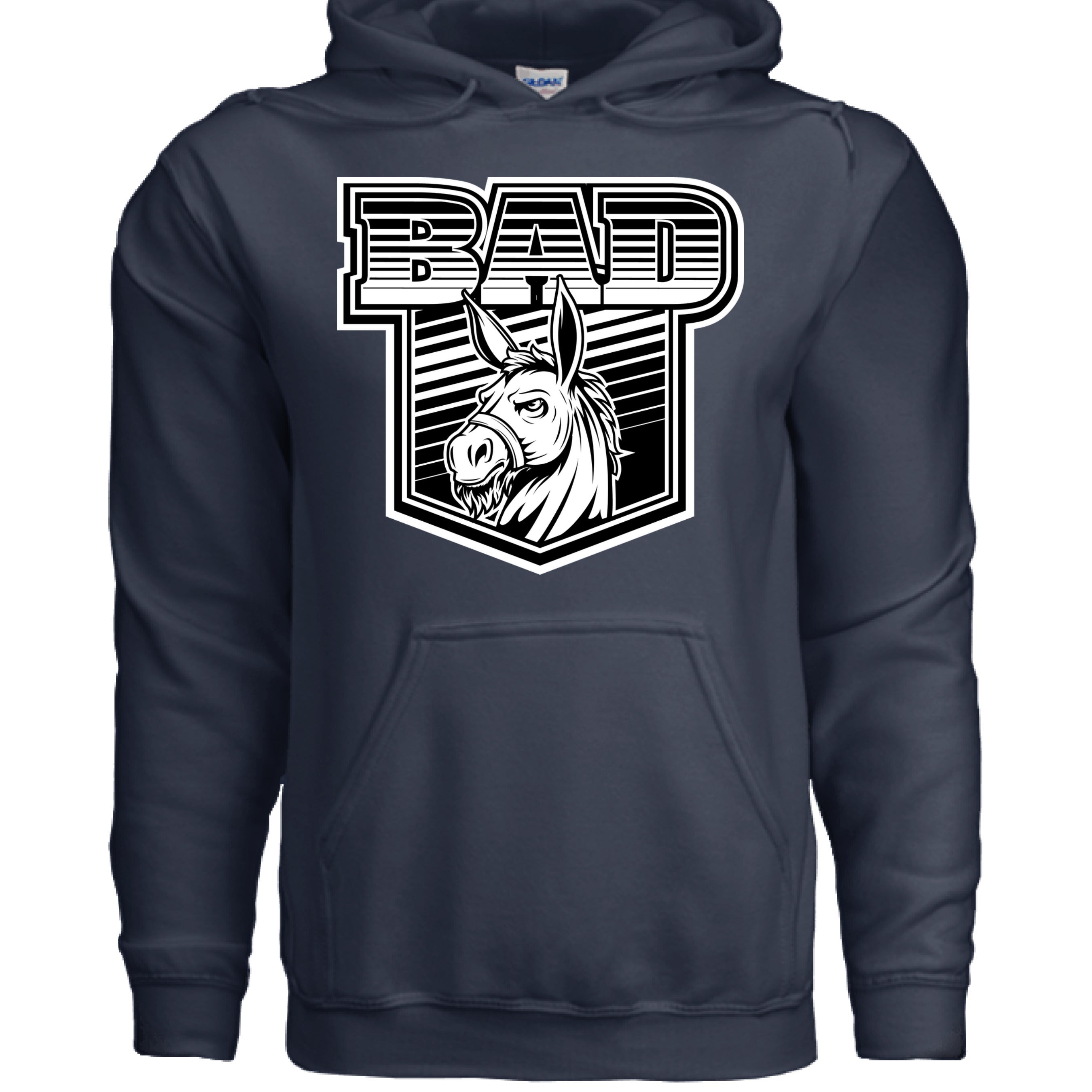 Bad Ass Bearded Donkey Illustration Fierce Beard Donkey Hoodie NAVY - FRONT