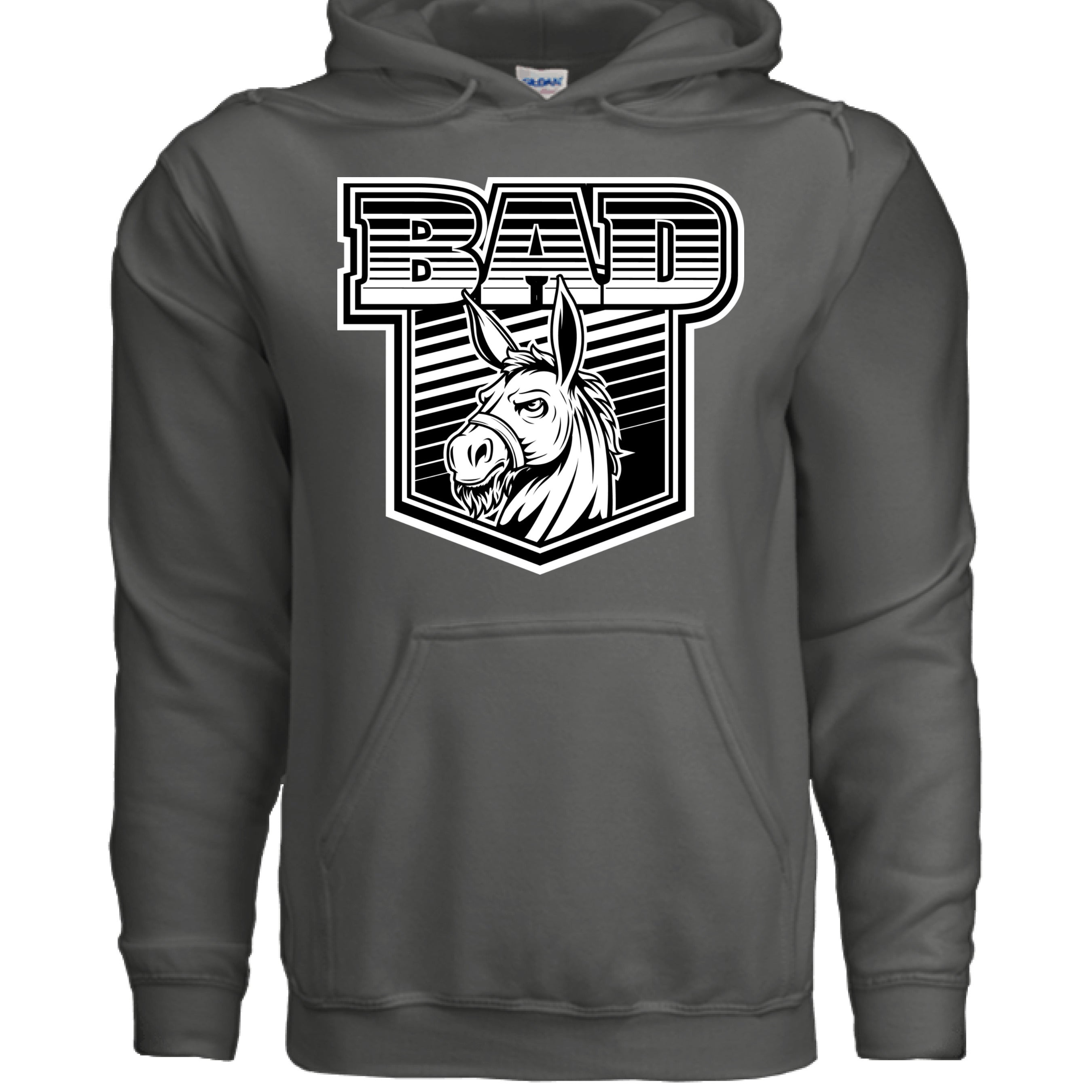 Bad Ass Bearded Donkey Illustration Fierce Beard Donkey Hoodie CHARCOAL - FRONT