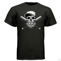 Baseball Beard Skull Hanes Tee Shirt BLACK - FRONT