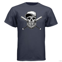 Baseball Beard Skull Hanes Tee Shirt Athletic Navy - FRONT