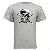 Baseball Beard Skull Hanes Tee Shirt ASH - FRONT