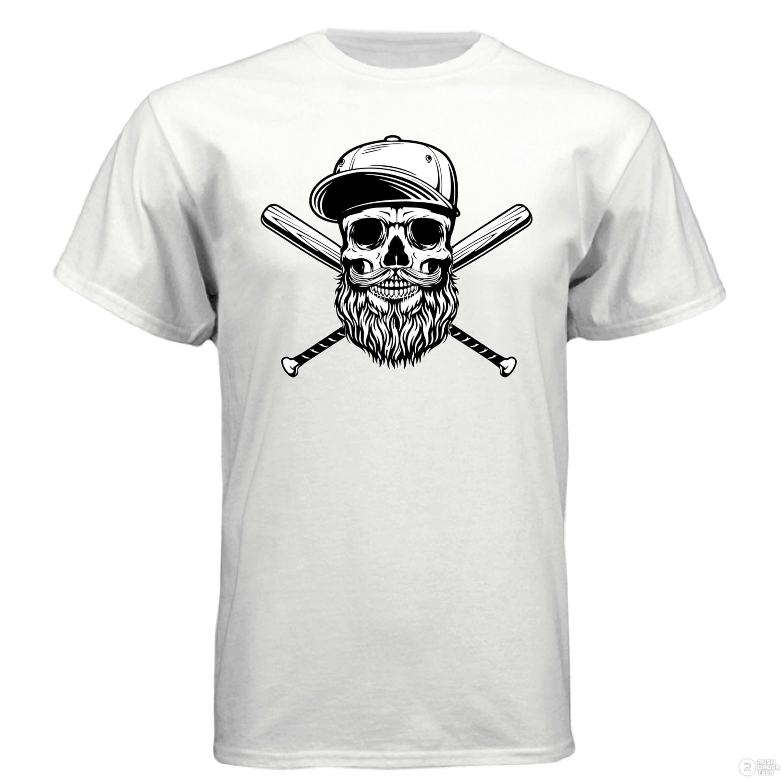 Baseball Beard Skull Hanes Tee Shirt WHITE - FRONT