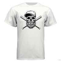 Baseball Beard Skull Hanes Tee Shirt WHITE - FRONT