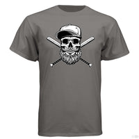 Baseball Beard Skull Hanes Tee Shirt Oxford Grey - FRONT