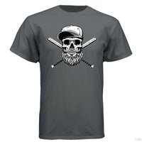 Baseball Beard Skull Hanes Tee Shirt CHARCOAL HEATHER - FRONT