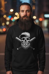 Baseball or Softball Bearded Skull Hoodie For The Beard Guys