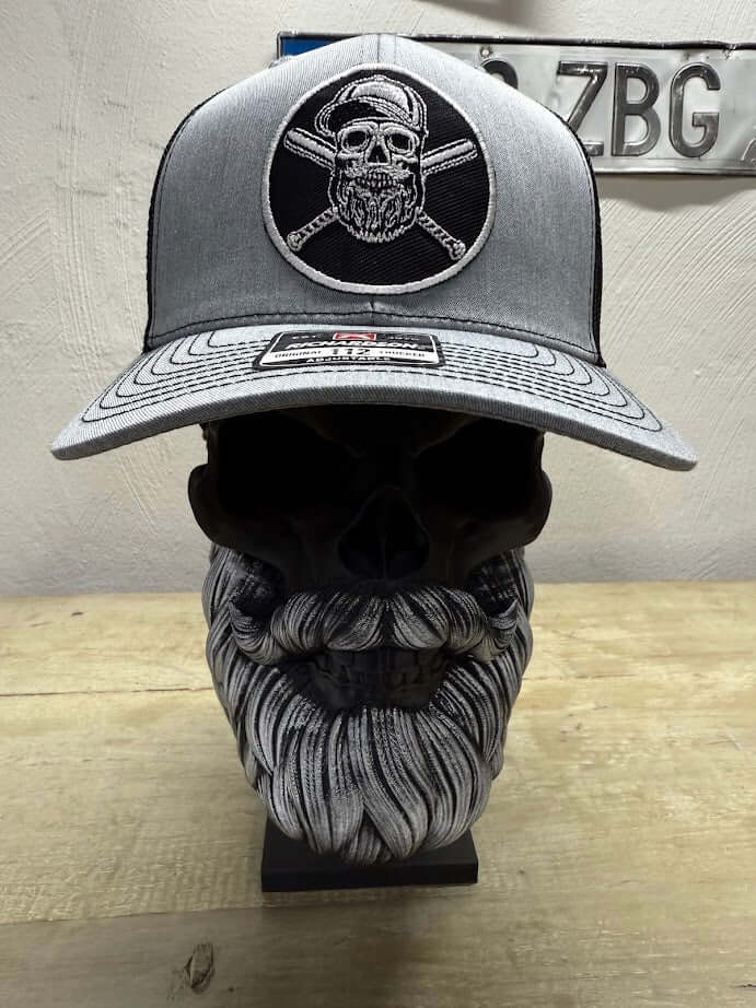 Baseball or Softball Bearded Skull Trucker Hat Front