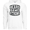 Beard Game Strong Hoodie Confident Style Statement for Bearded Enthusiasts WHITE - FRONT