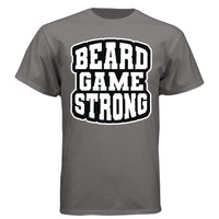 Beard Game Strong Tee Shirt Confident Style Statement for Bearded Enthusiasts Oxford Grey - FRONT