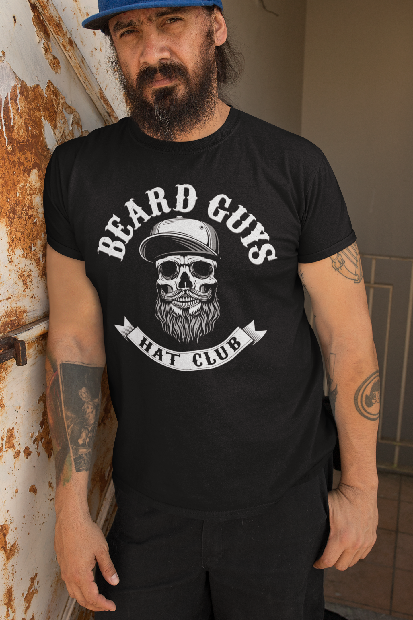 Beard Guys Hat Club Logo Bearded Skull Streetwear T-Shirt Design Urban