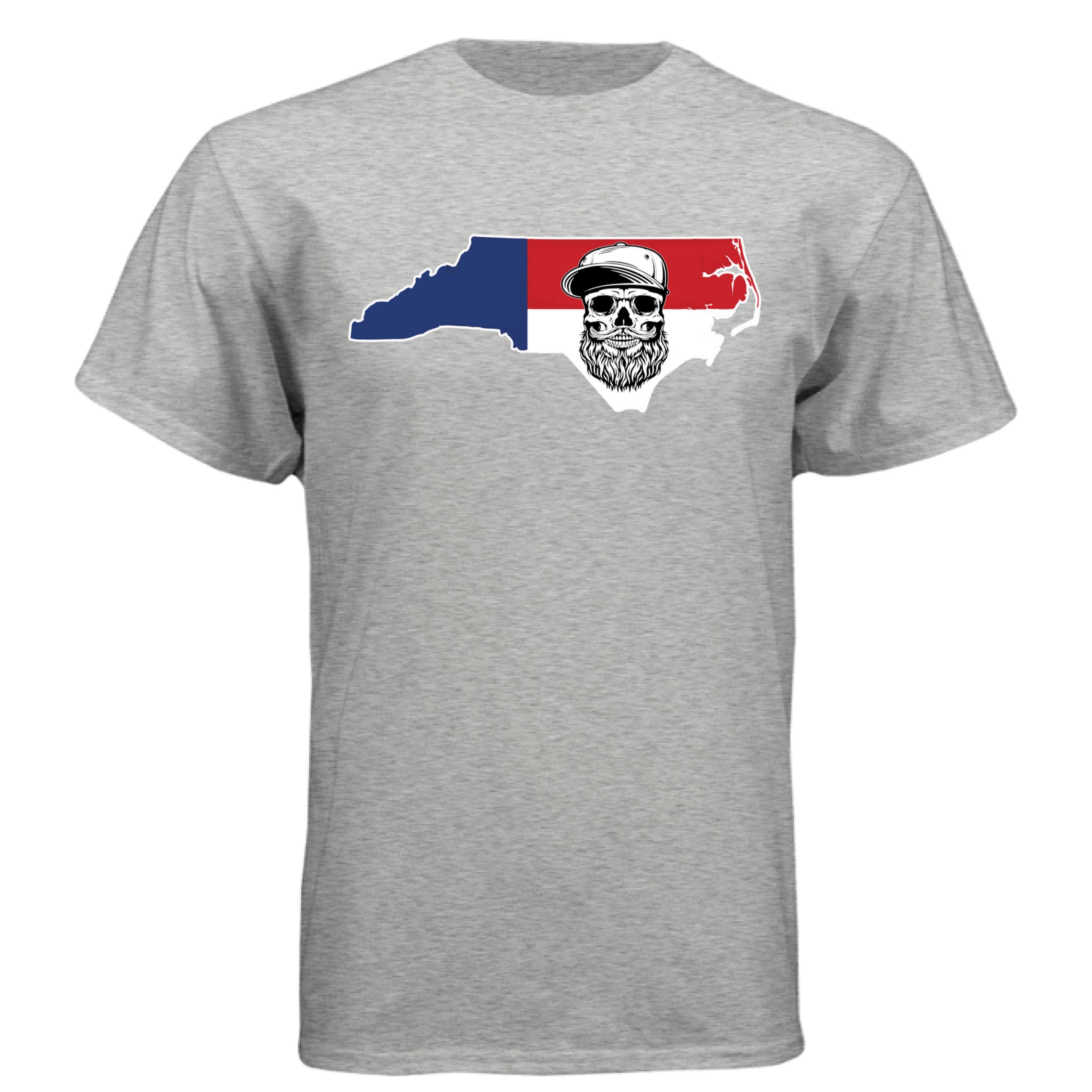 Beard Skull North Carolina Shirt Bearded State Pride Tee for Men NC Flag Design LIGHT STEEL - FRONT