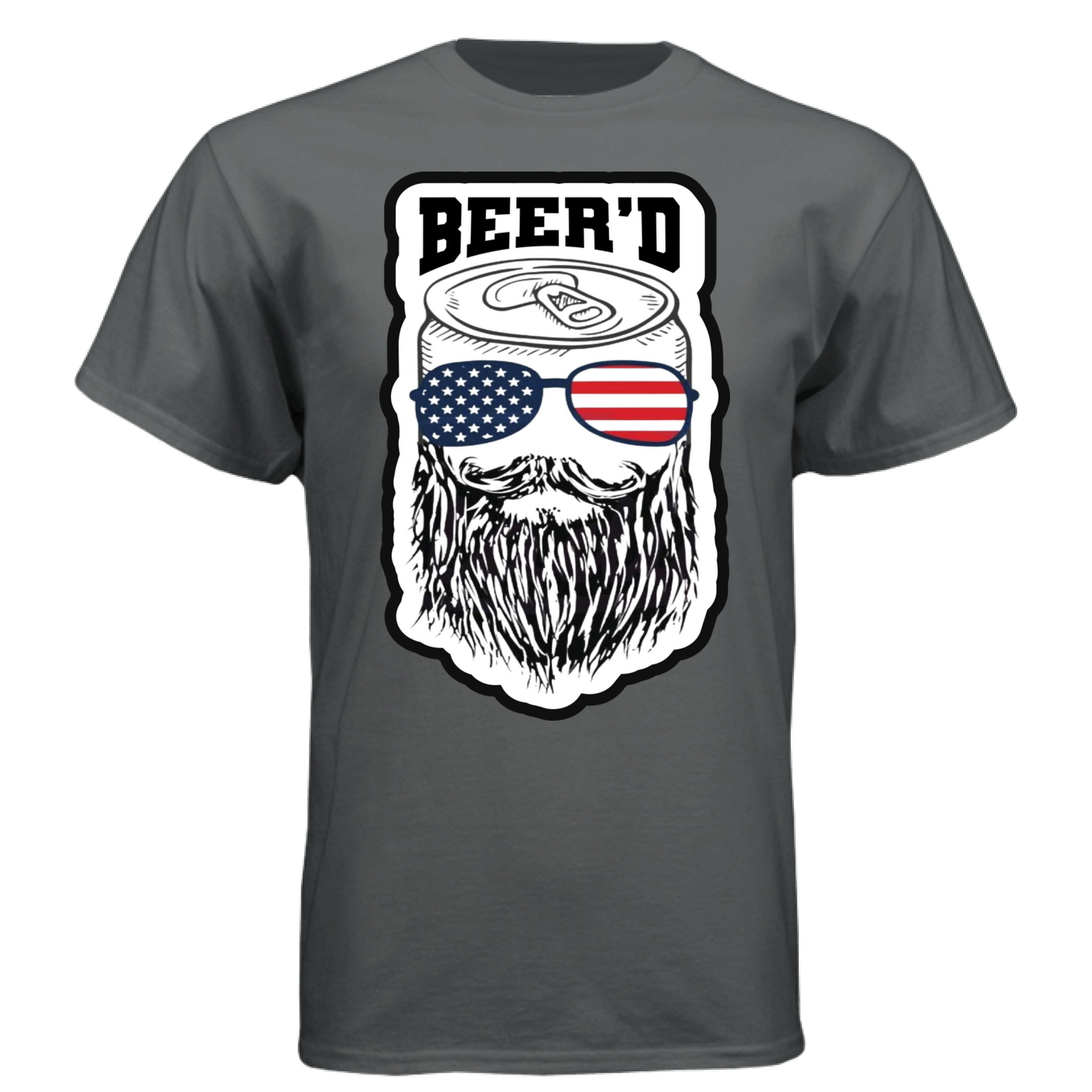 Patriotic Bearded Beer T‑Shirt  Bearded Beer Graphic Tee Patriotic Shirt  Bearded Guys Patriotic Beer T‑Shirt  Beard Beer Patriotic Apparel Tee