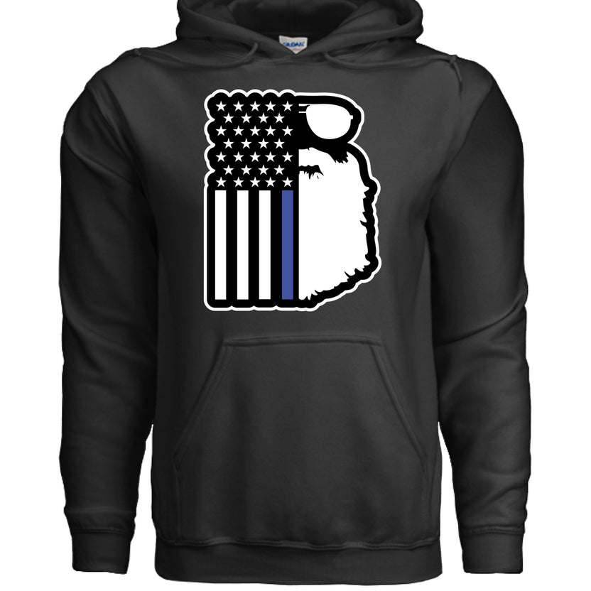 Beard and Flag With Blue Stripe For Bearded Police Officers Hoodie