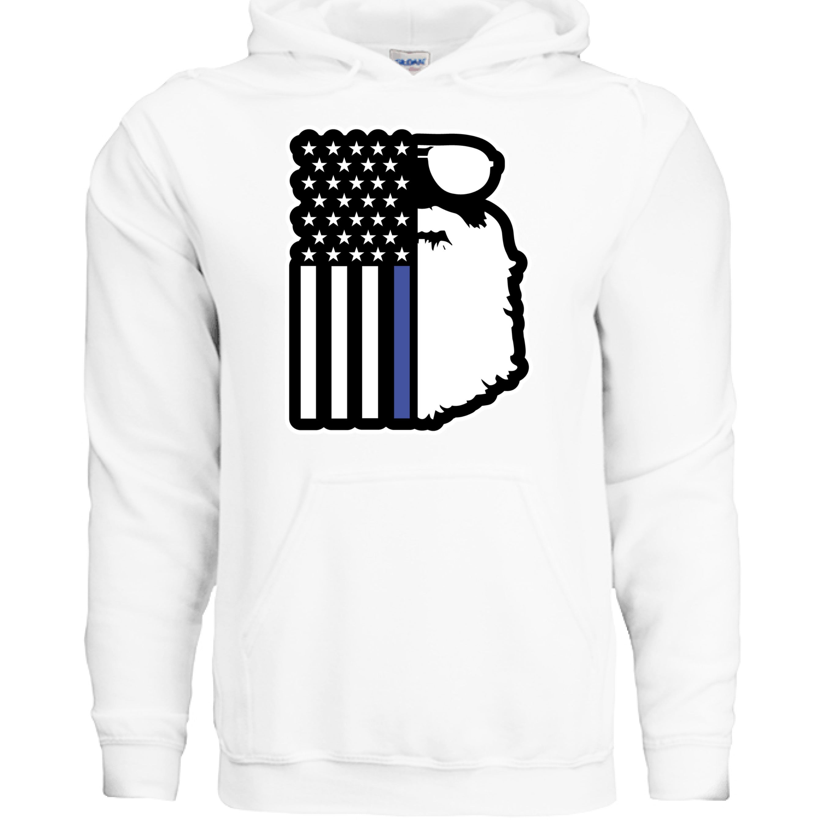 Beard and Flag With Blue Stripe For Bearded Police Officers Hoodie WHITE - FRONT