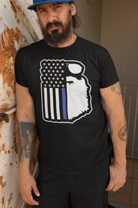Beard and Flag With Blue Stripe For Police Officers T Shirt 