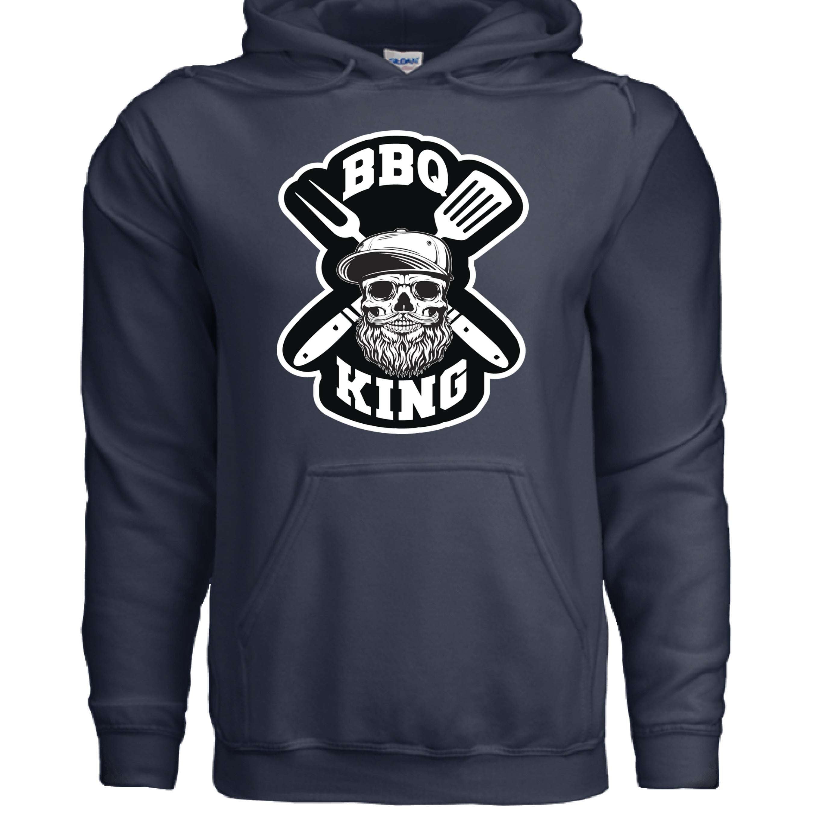 Bearded BBQ Grill Master Hoodie featuring a skull and grilling tools design for BBQ enthusiasts.