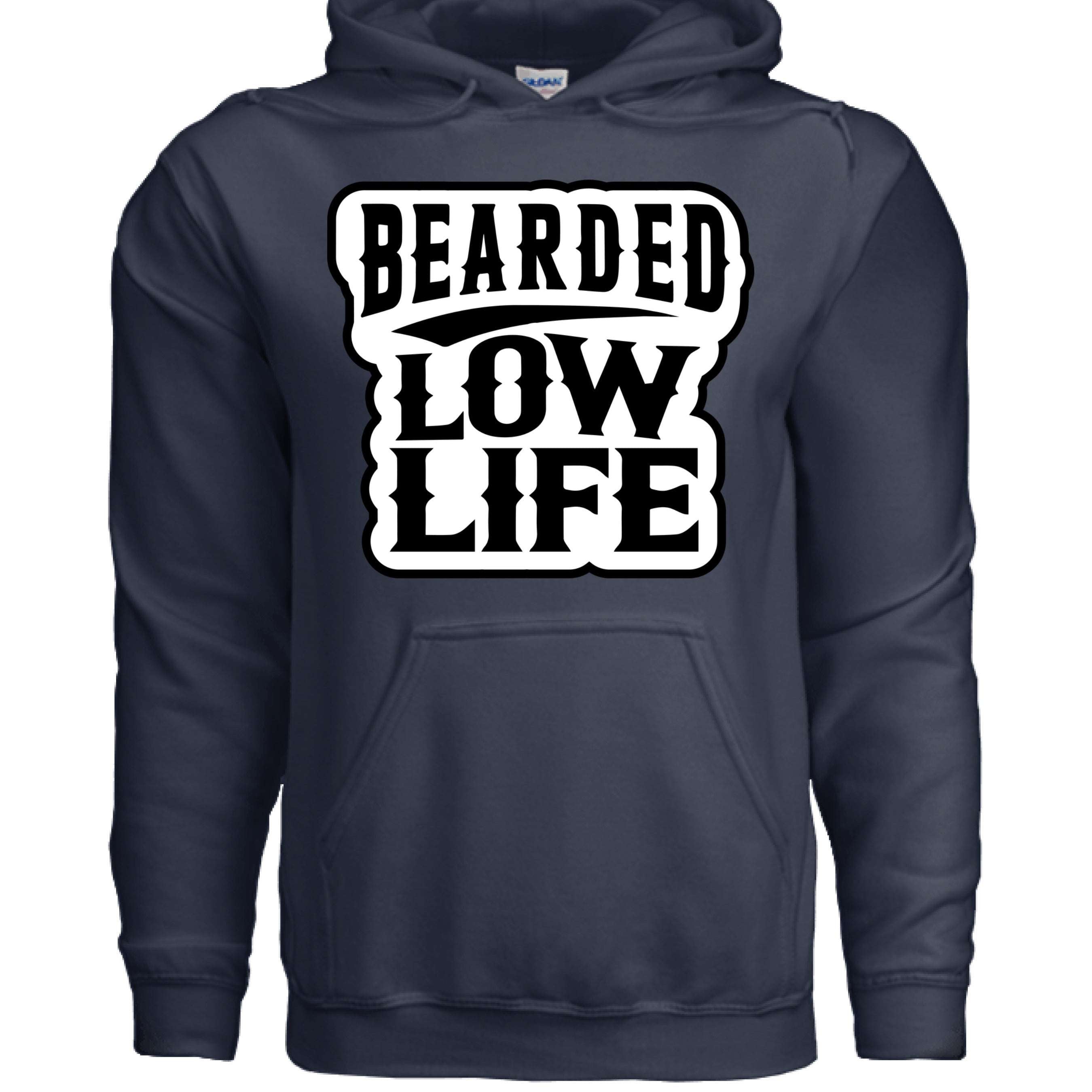 Bearded Low Life Graphic Hoodie Design Vintage Style for Beard Lovers NAVY - FRONT