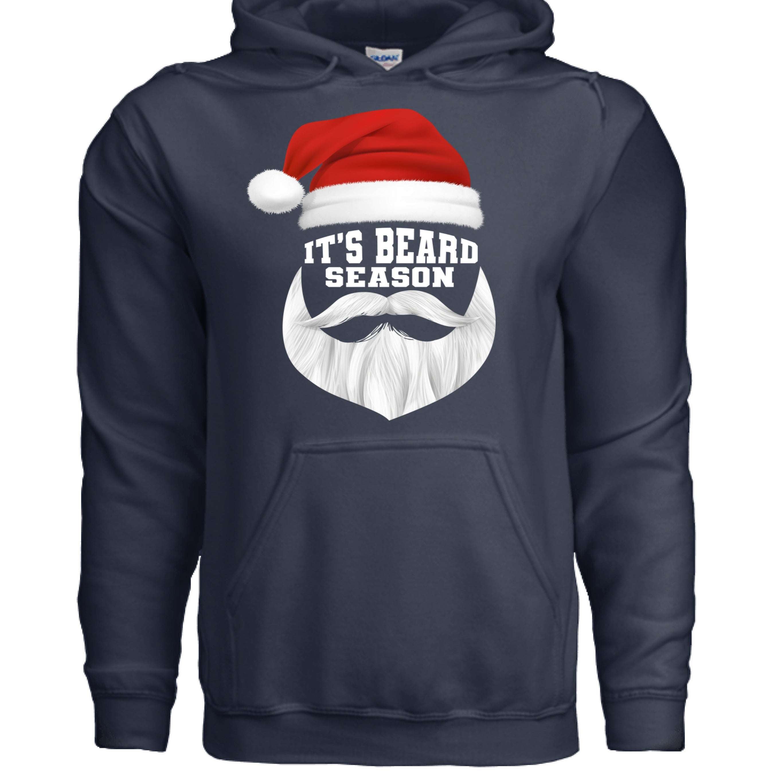 It’s Beard Season Hoodie featuring a Santa hat and a festive beard design for holiday spirit.
