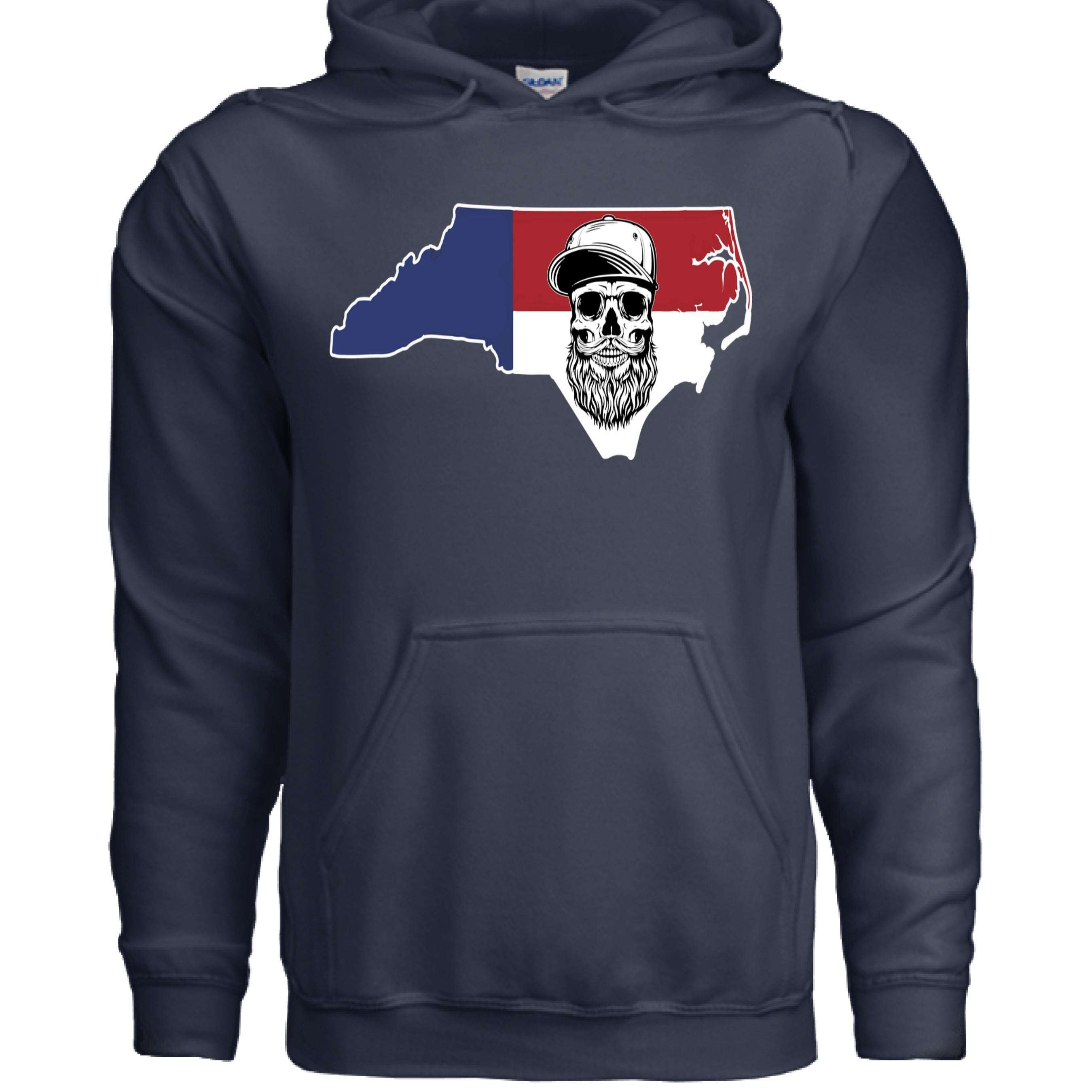 Bearded Skull North Carolina Hoodie Bearded State Pride for Men NAVY - FRONT