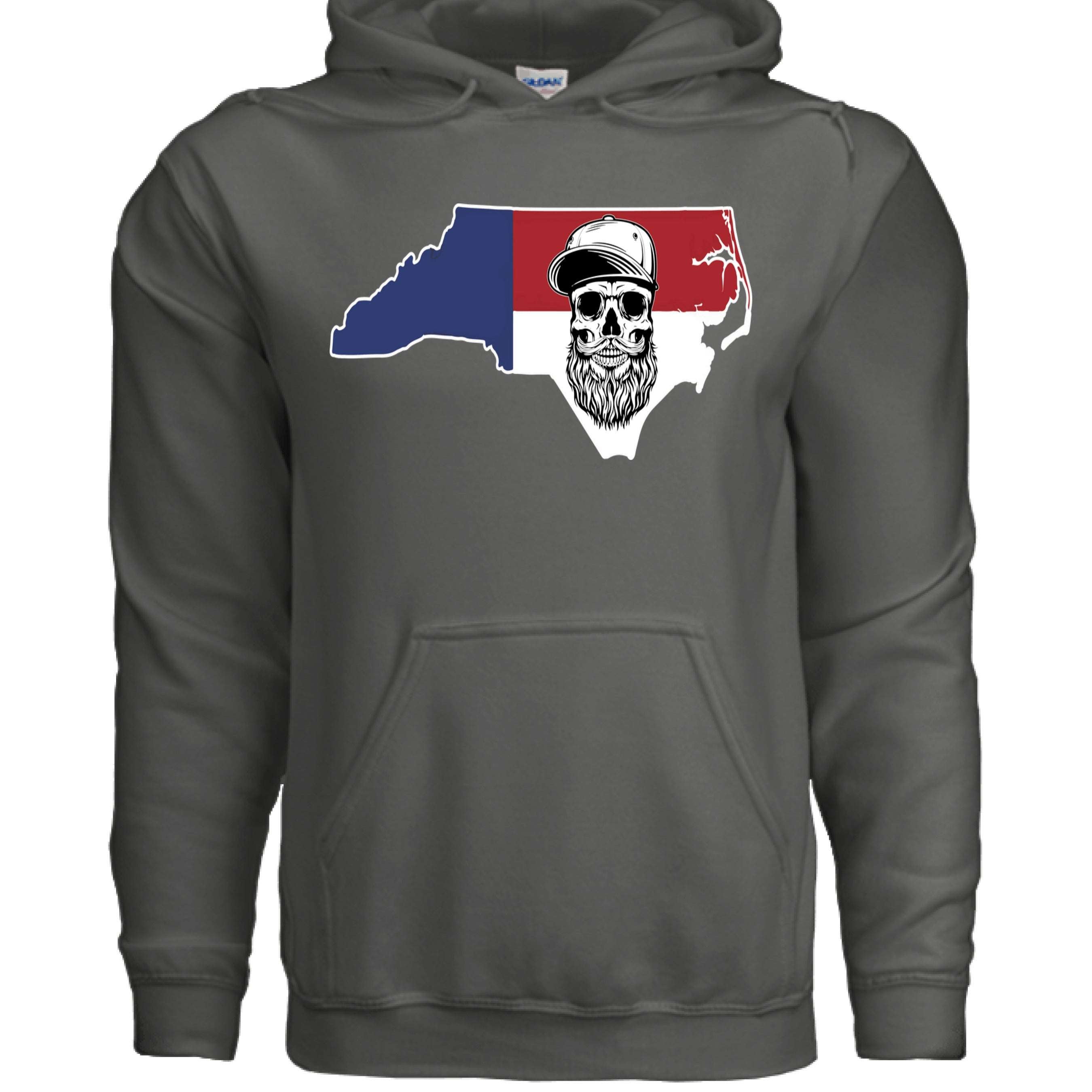 Bearded Skull North Carolina Hoodie Bearded State Pride for Men CHARCOAL - FRONT
