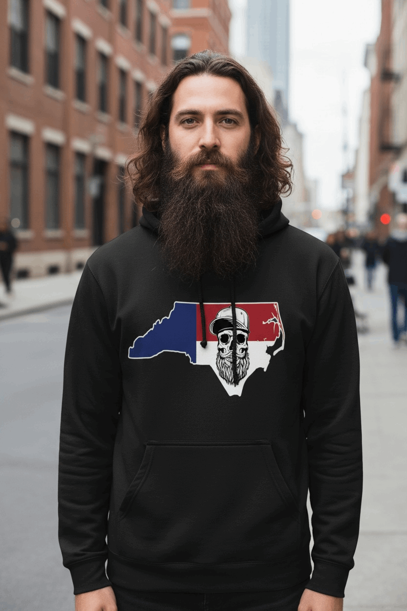 Bearded Skull North Carolina Hoodie Bearded State Pride for Men
