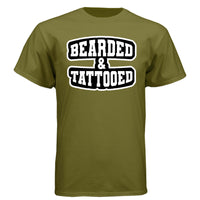 Bearded And Tattooed Hanes Tee Shirt For Guys With Beards FATIGUE GREEN - FRONT