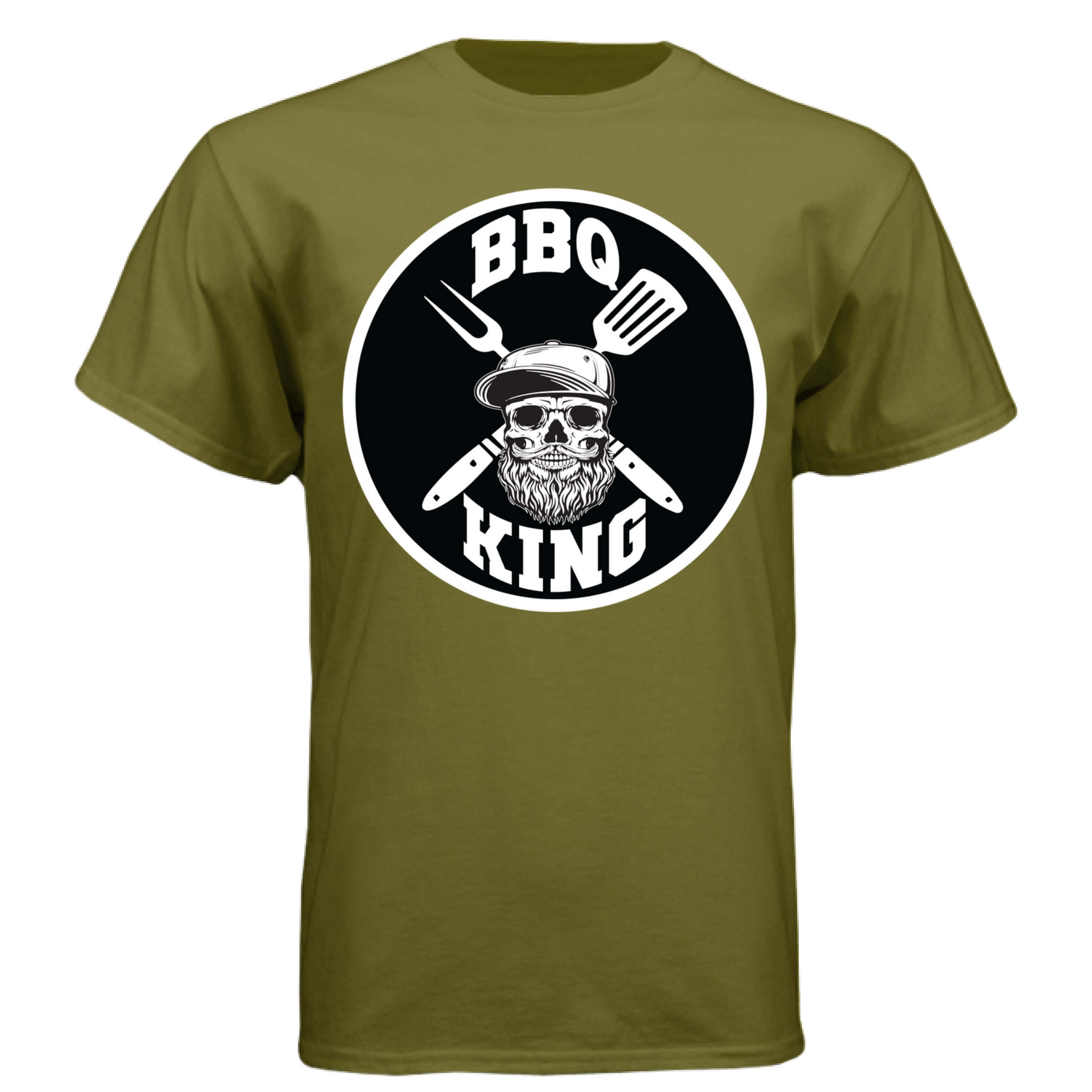 Bearded BBQ King Tee Shirt Great For Cooks With Beards FATIGUE GREEN - FRONT