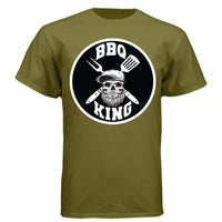 Bearded BBQ King Tee Shirt Great For Cooks With Beards FATIGUE GREEN - FRONT