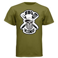 Bearded Bbq King Tee Shirt For The Bearded Grill Master FATIGUE GREEN - FRONT